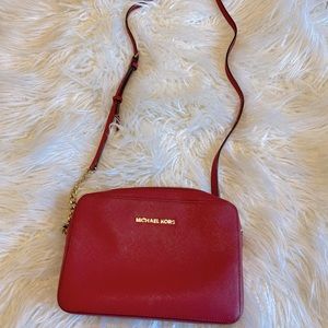 Michael Kors East/West Chain Strap Crossbody Bag in Crimson